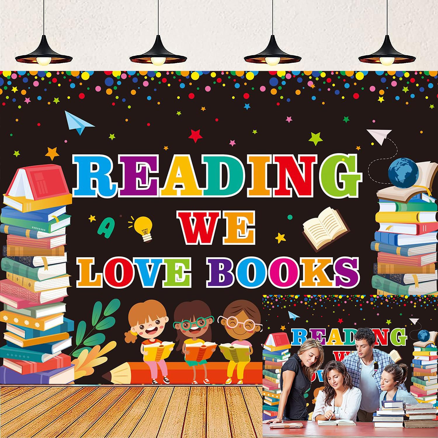 World Book Day Backdrop We Love Books Reading is Fun Photography Background Students Kids Library Classroom Study Room Birthday Party Decorations