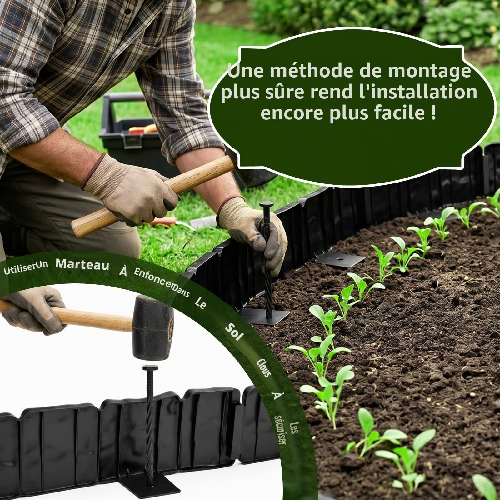 Bordure Jardin Exterieur, Bordures de Jardin Flexible Plastique, Décorative Facile à Installer pour Allée Pelouse Parterre Lot de 20pcs Gris, Épaissi Bordure de Pelouse, Pierre D'imitation-5 m