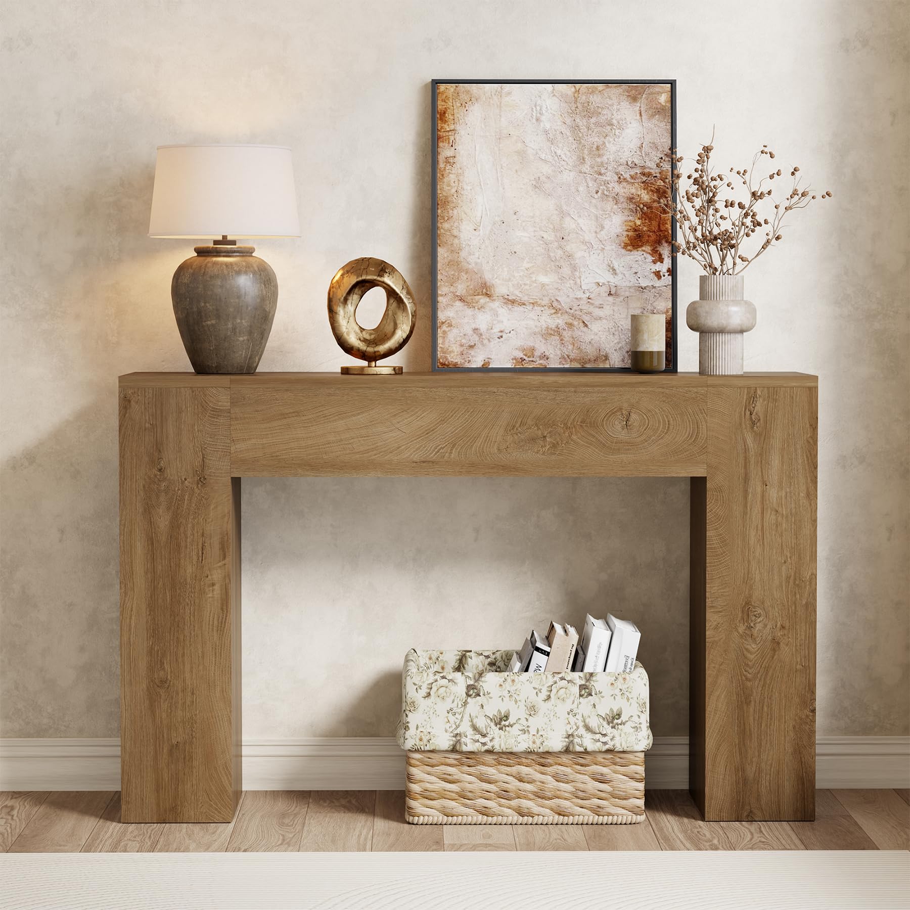 Wood Console Table for Entryway Living Room, 43-Inch Modern Sofa Table, Farmhouse Small Rectangular Accent Console with Wooden Double Base for Behind Couch Hallway Foyer Entrance, Light Oak Brown
