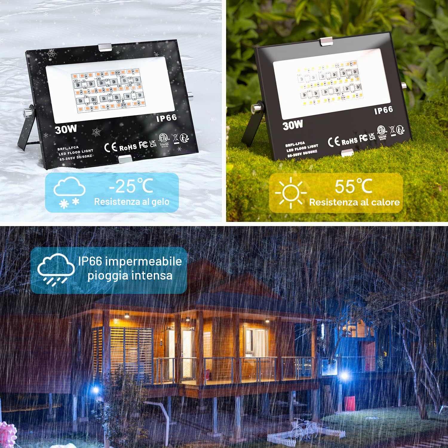 ChangM, 4 faretti LED RGB da 30W, controllo tramite APP Bluetooth, 16 milioni di colori, faro proiettore intelligente, IP66, impermeabile, per esterni, faretti da giardino per creare atmosfera