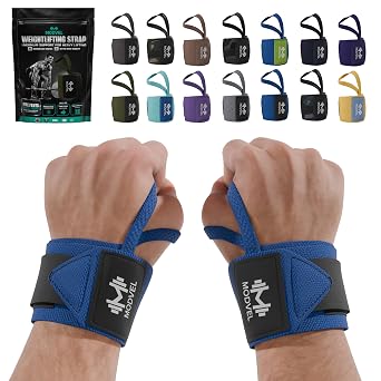 Modvel Adjustable Wrist Wraps for Gym & Lifting Thick, Breathable Support Straps for Wrist Stability, Comfort & Grip Ideal for Weight Training, CrossFit & Gym Workouts Blue/Black 2-Pack