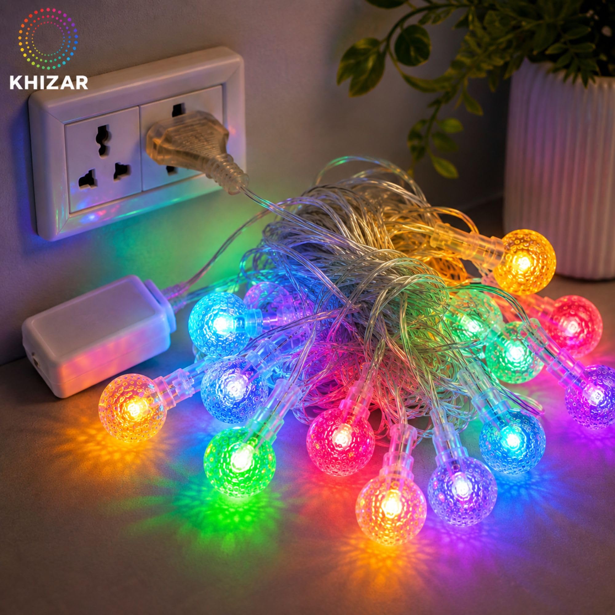 KHIZAR 14 LED Bubble Crystal Ball String Light, Plug-in Multicolor Decorative Lights for Bedroom, Living Room & Party Decor 1