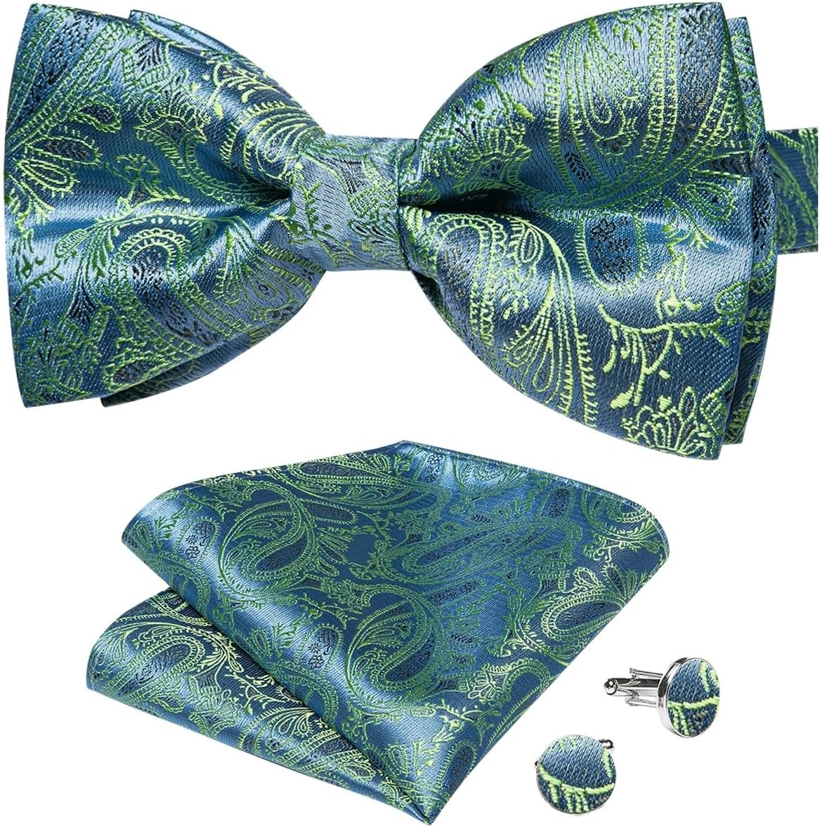 Pre-tied Bowtie Classic Silk Pasiley Knot Wedding Bow Tie for Men Cufflinks Set for Party Accessories Gifts