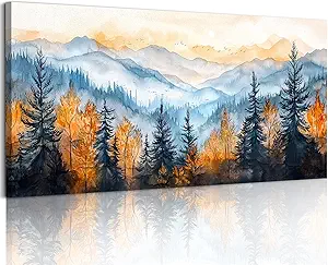 crmotu Mountain Wall Art, Forest Canvas Wall Art, Landscape Art Wall Decor, Autumn Pine Tree Aesthetic Nature Art Prints, Modern Watercolor Painting Wall Decor Living Room Bedroom Kitchen 20"X40"