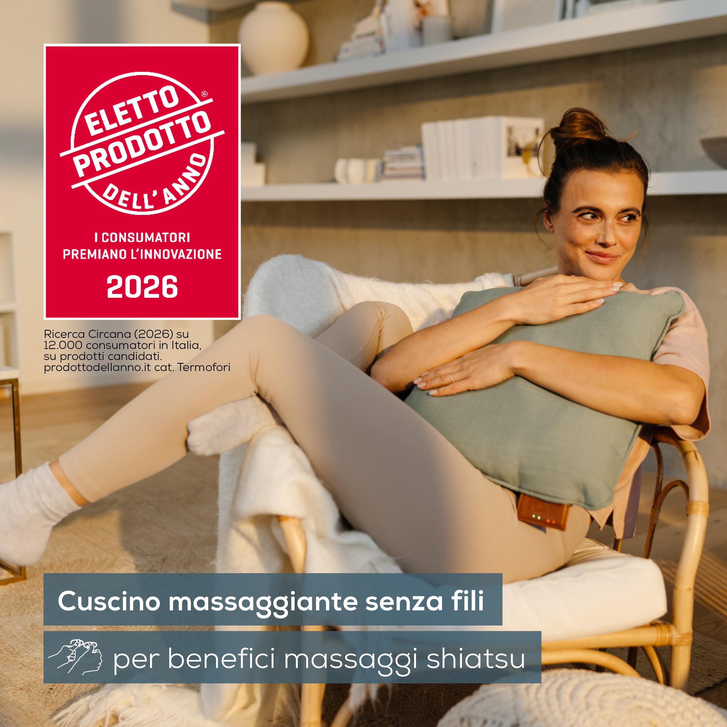 Cuscino massaggiante Beurer MG 139 a batteria con funzione calore attivabile, massaggio Shiatsu, realizzato in materiale riciclato, lavabile in lavatrice, spegnimento automatico, 40x40 cm, verde menta