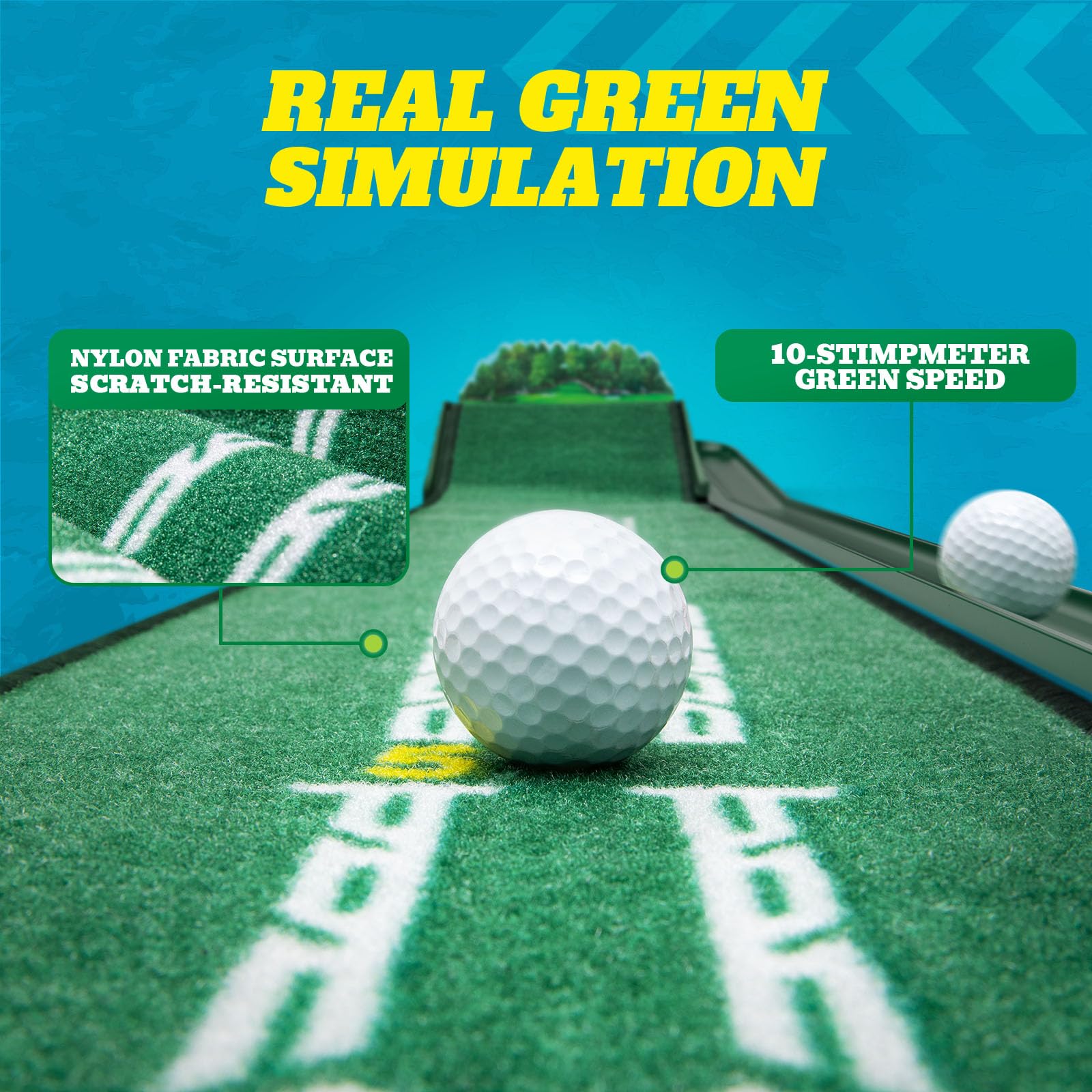 Putting Green Indoor - Alfombrilla de golf con velocidad verde realista, alfombrilla de putting de doble peligro, retorno de pelota, superficie de terciopelo, alfombrilla de práctica de 8 pies, ayuda