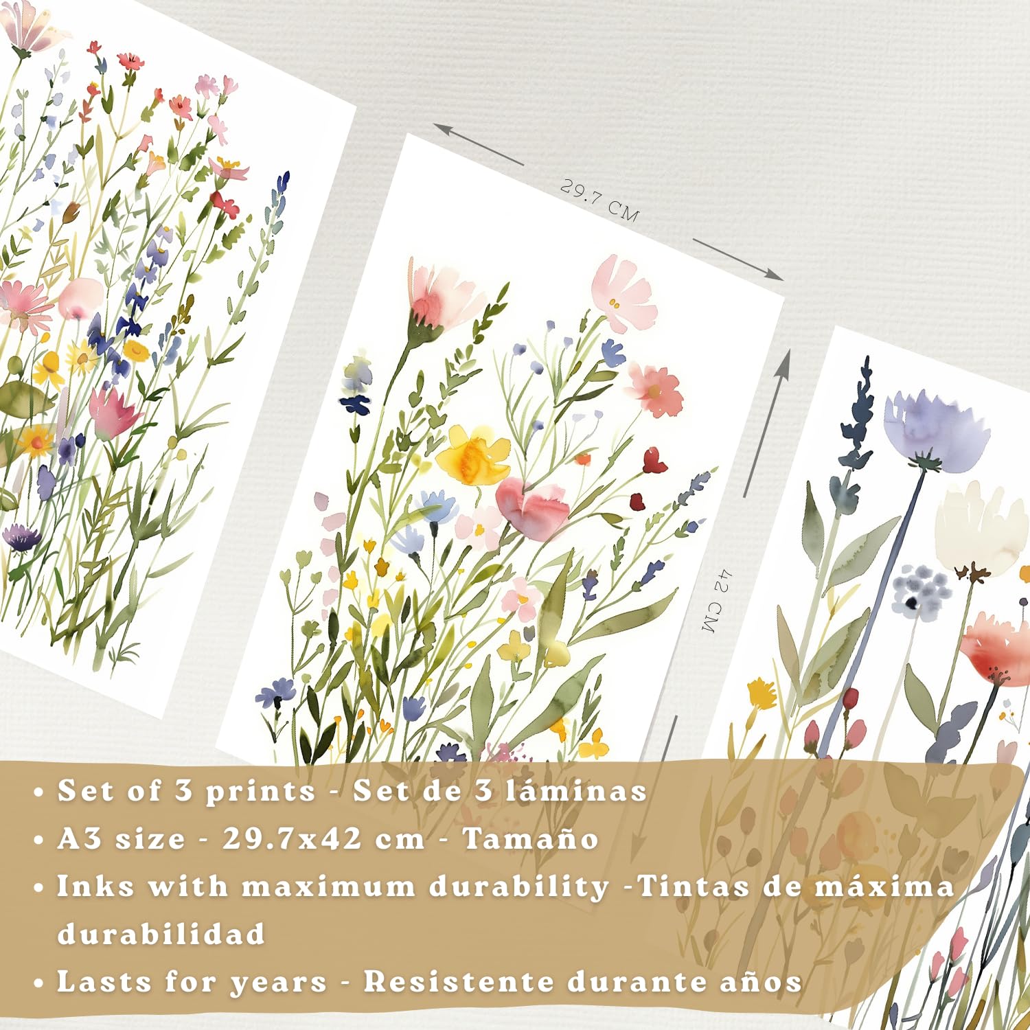 Nacnic Set Di 3 Poster Floreali Pastello. Arte Decorativa Da Parete Con Fiori Ad Acquerello. Poster Da Parete Con Motivi Botanici Minimalisti Per Soggiorno. Dimensioni A3 Telaio In Legno Chiaro