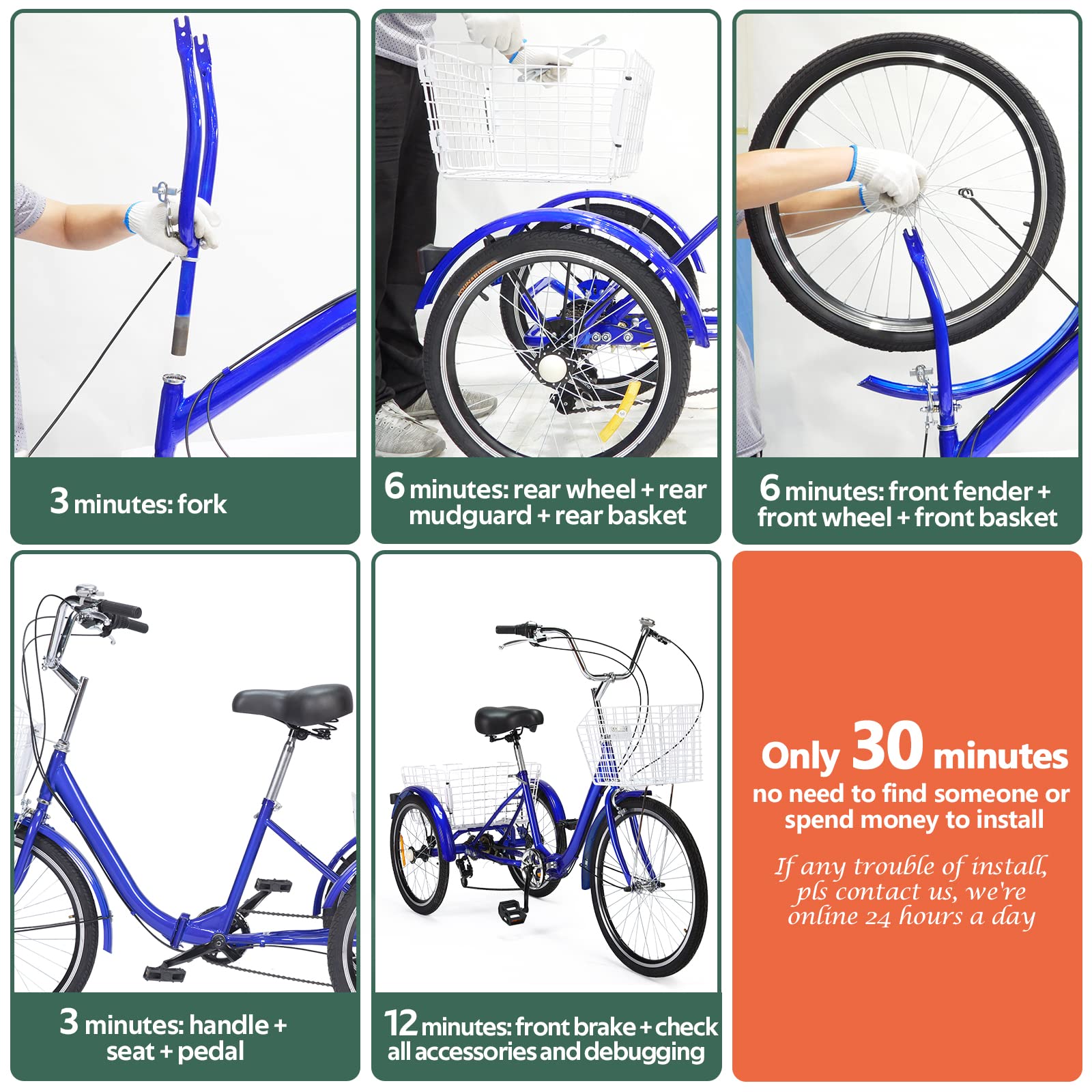 Eosaga PreInstallation Adult Folding Tricycles, 7 Speed Folding3 Wheel