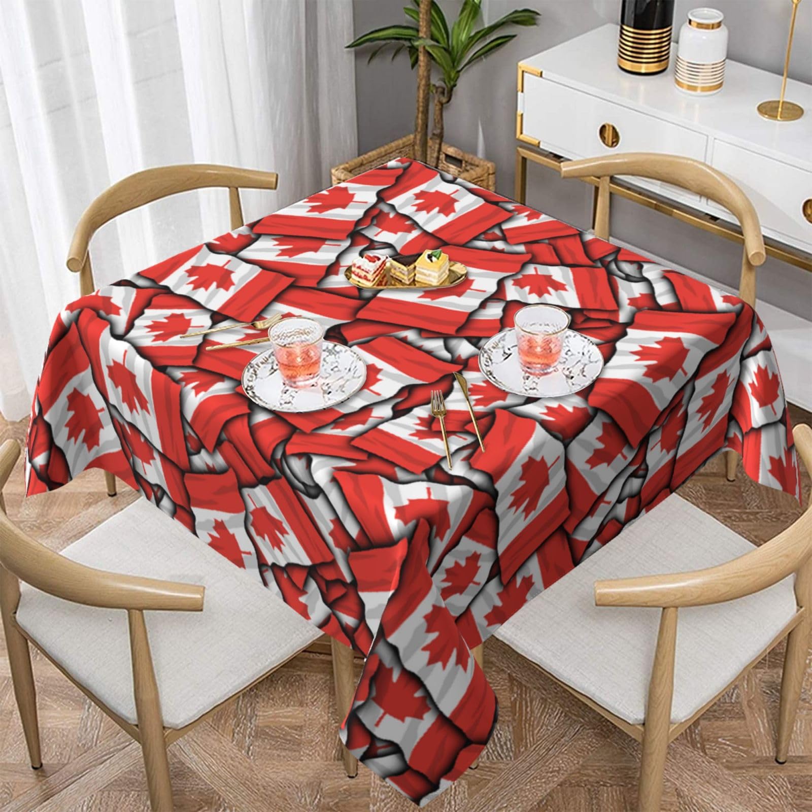 DCEHGEW Canadian flag Prints Square Tablecloth 152x152 CM, Waterproof Fabric Table Cloth for Dining Table, Farmhouse Table Cover for Kitchen Dining Tabletop Decoration