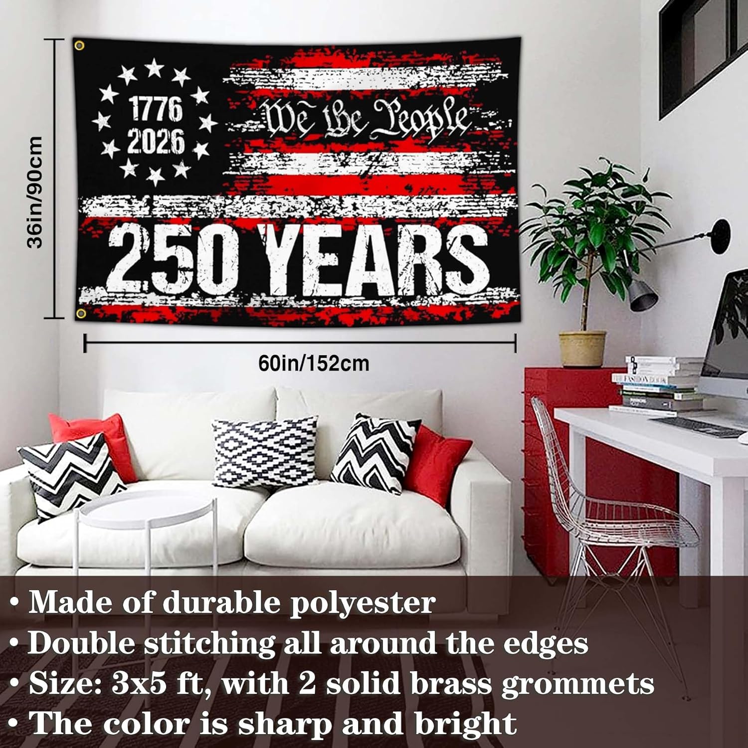 3 Ply 250 Anniversary USA Flag 250th Years America Anniversary Flag Patriotic 4th of July We The People 1776 American Flags for Outside 3x5 Ft Betsy Ross Outdoor Yard Banner Decorations - Image 7