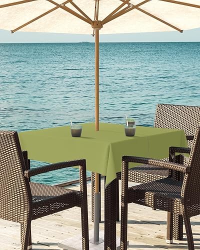 Miniatura 3 de Mantel de exterior verde oliva con agujero para sombrilla y cremallera, mantel de color sólido para mesas cuadradas, colección de mesa impermeable