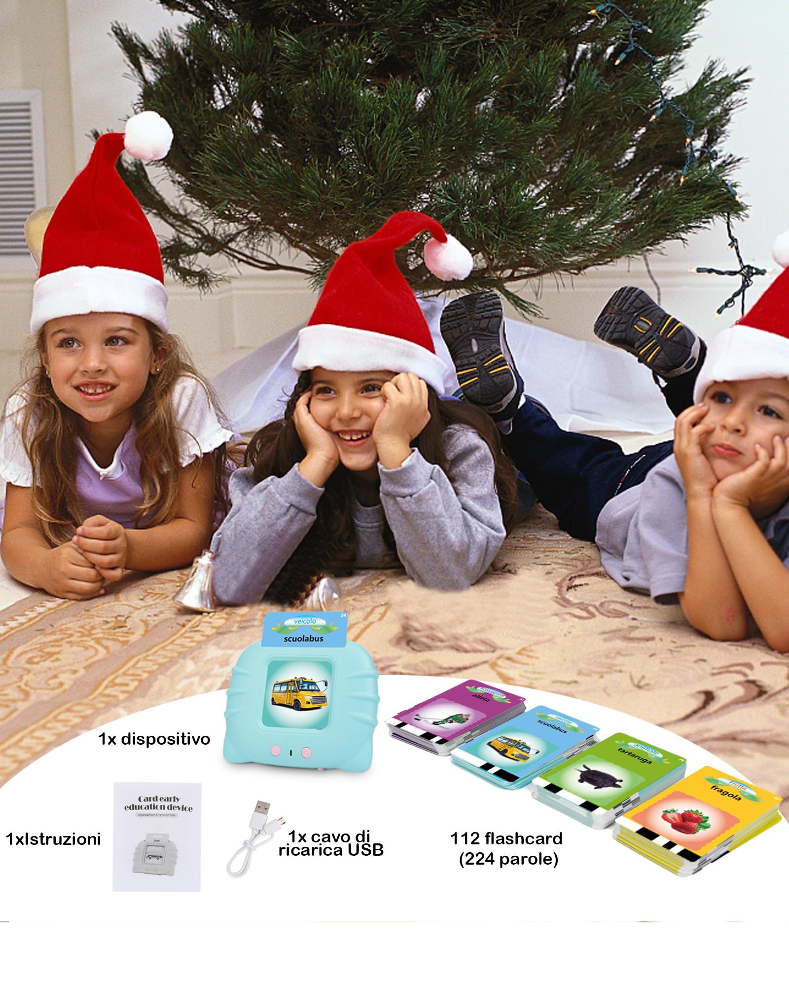 Schede flash parlanti, giocattoli per bambini da 1 a 12 anni, giocattoli educativi per bambini in età prescolare, per l'ascolto e l'apprendimento di base, 224 parole (colore azzurro, in italiano)