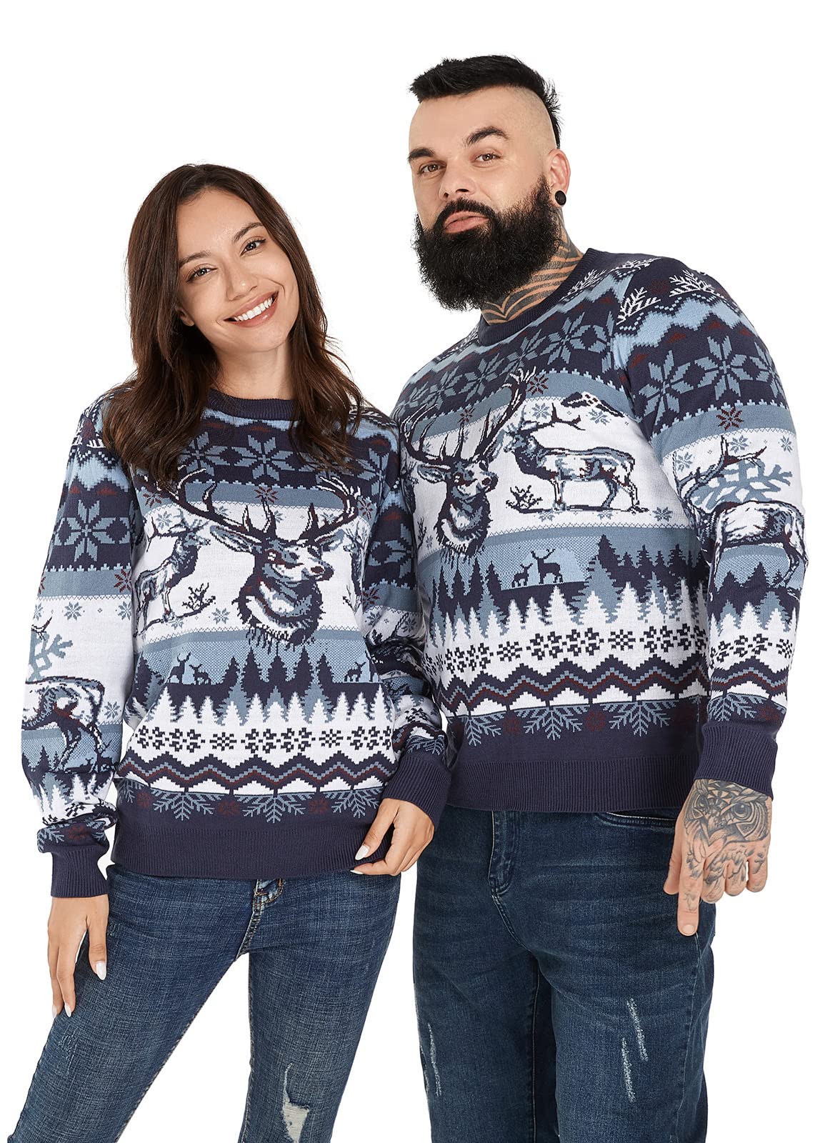 Pull De Noël Drôle Unisexe - Tricot Rétro Reindeer Santa - CocoAvenue - Neuf Avec étiquettes