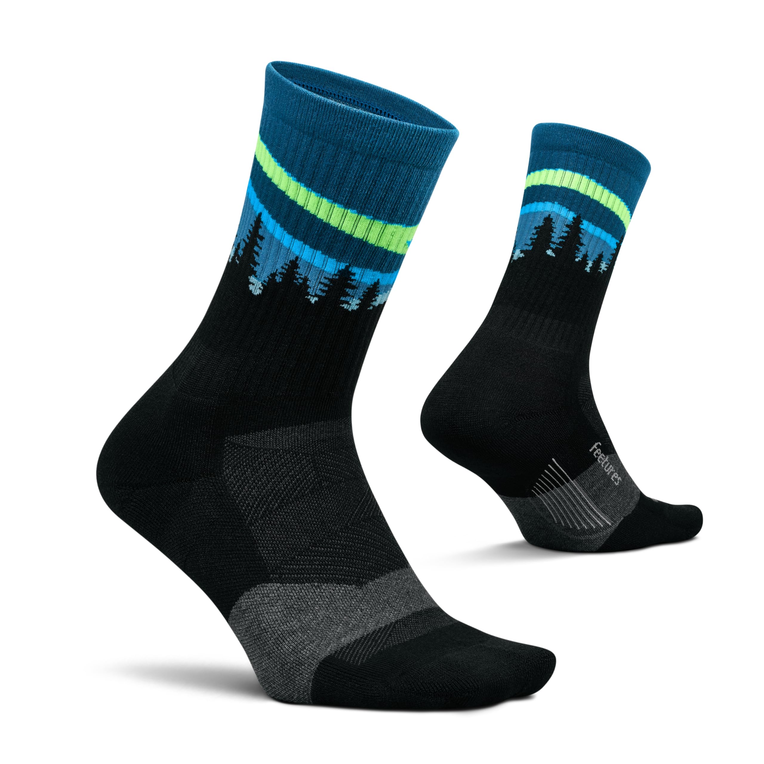 Feetures Trail Max Cushion Mini Crew Sock, Blue Aurora, X-Large, 1 Pair