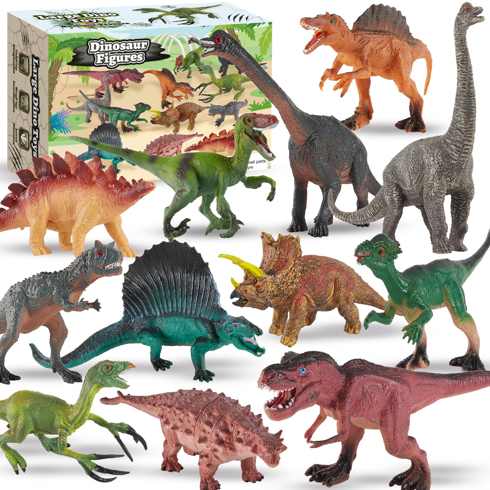 TOEY PLAY Dinosaur Figures Set, 12 PCS Realistic Dinosaurs Toy, Large Dino Figures for Boys Girls, T-rex, Triceratops, Animals Gifts for Kids 3 4 5 6 7 Years Old