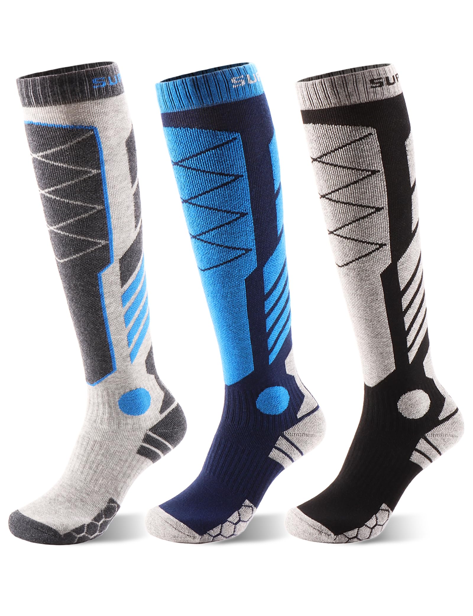 Supertrip 3 pares de calcetines de esquí de lana merino para mujeres y hombres, calcetines térmicos de invierno cálidos hasta la rodilla para esquí, snowboard