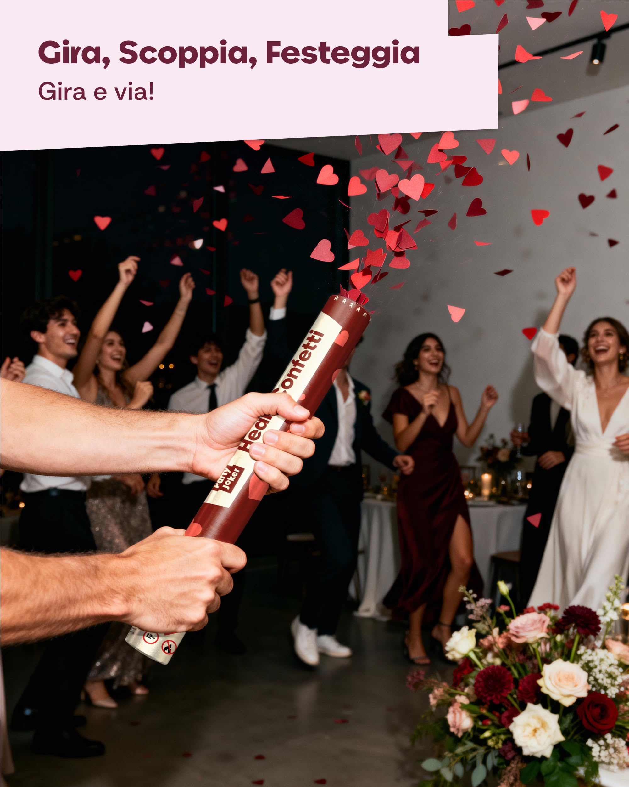 Set di 5 cannoni spara coriandoli cuori rossi XXL, FSC certificato, getto 5-8 metri, ideale per matrimoni, compleanni, feste, eventi speciali, facile e sicuro da usare