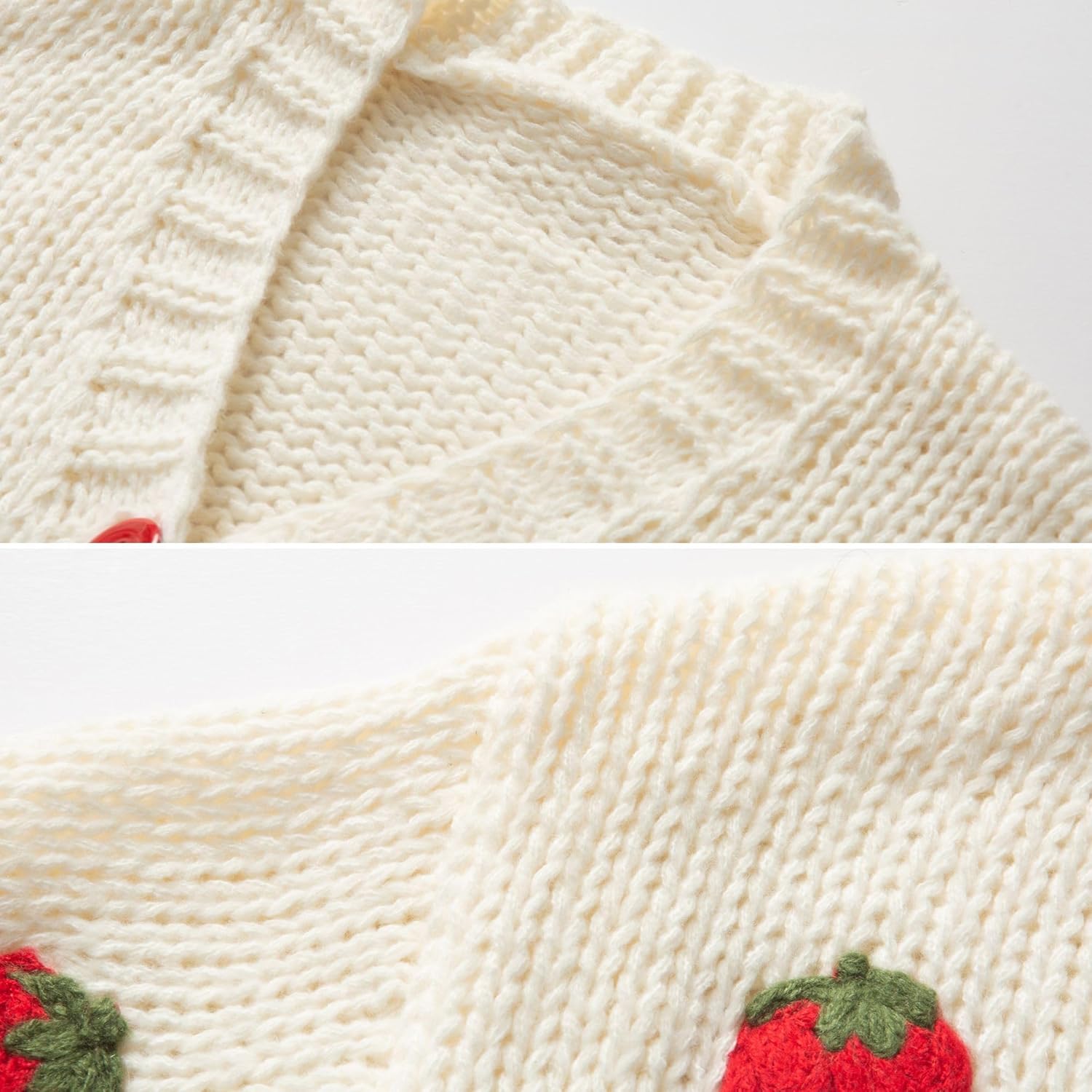 Chevara Women’s Cute Strawberry Embroidered Cardigan Long Sleeve V Neck Chunky Knitted Cardigans Kawaii Tops - Image 3