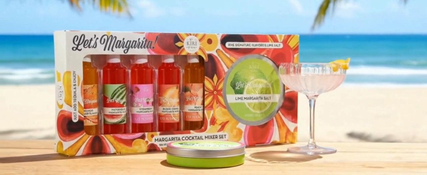 Cocktails, Margarita Mixer Gift Set – 6 Set, Easy-Mix Variety Fruity Drink Mixes & Lime Rimming Salt | Premium Bar Essentials, Home Entertaining | Fun, Vegan and Vegetarian, Party Gift Cocktail Lovers