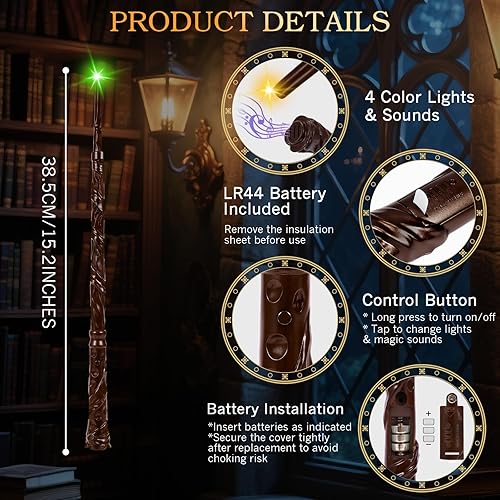 Miniatura 8 de EZVYAO Light Up Magic Wizard Wand with 4 Color Lightings & Sounds - 6 Pack Illuminating Witch Toy Wands for Kids Party Cosplay, Hive