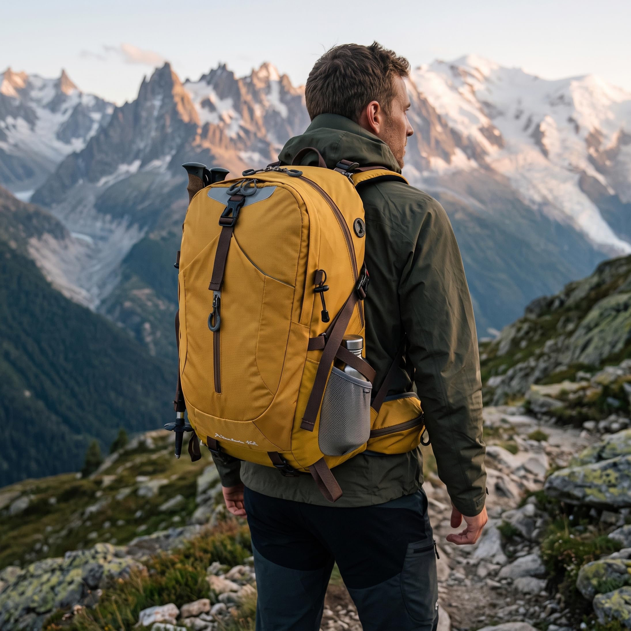Rucksack Wandern für Männer Frauen, wasserdichter Campingrucksack, gelb