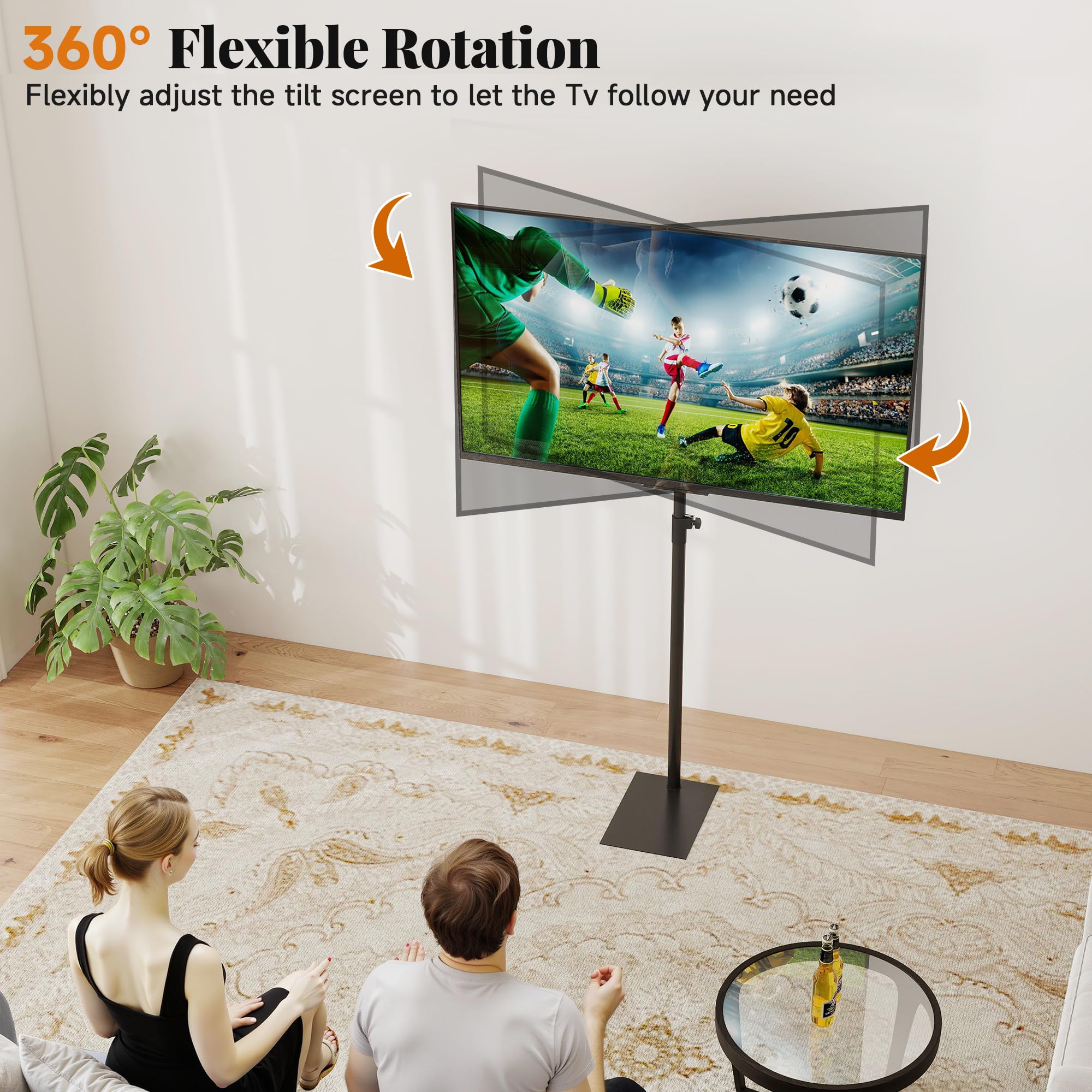 Supporto TV da Pavimento 360° Girevole Universale Supporto TV Alto Regolabile in Altezza e Inclinazione Supporto TV da Pavimento Extra per TV da 14 a 43 Pollici Supporto TV Autoportante per
