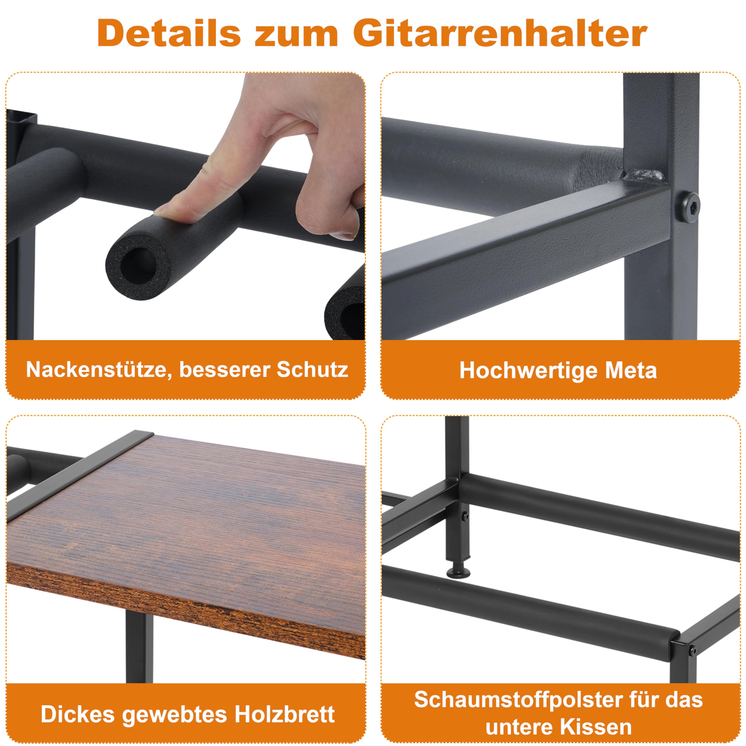 MYOYAY Supporto per chitarra con vano portaoggetti, supporto per chitarra multiplo con 3 piani, supporto per chitarra in legno con giradischi per studio di casa, sala musicale
