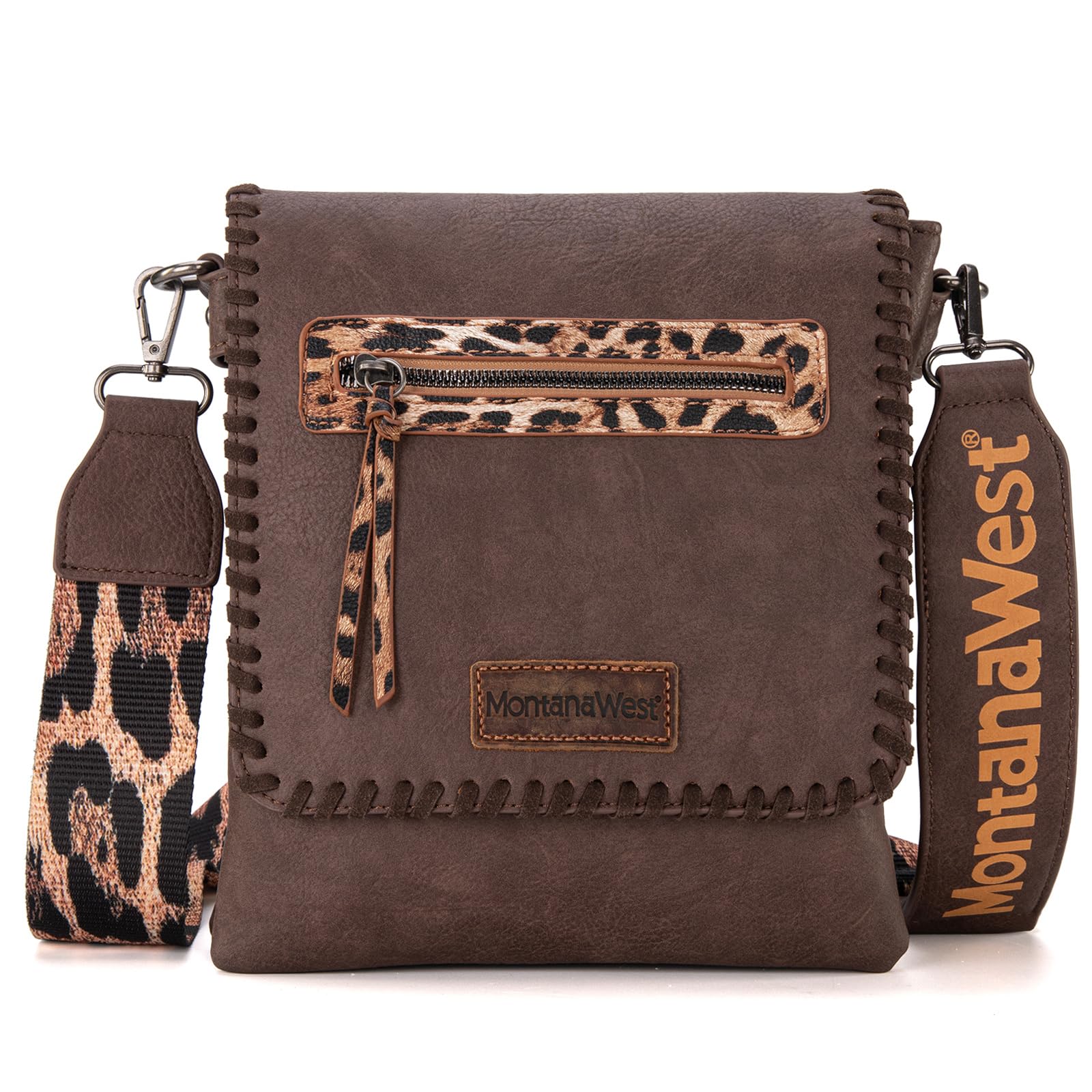 Montana West Crossbody Bags for Women with Dual Compartments Western Cross Body Purse with Leopard Print Guitar Strap