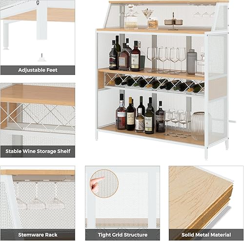 Miniatura 6 de REHOOPEX Armario de bar, barra industrial de 4 niveles de 51 pulgadas, gabinete de licor de granja con reposapiés, gabinete de bar de madera,