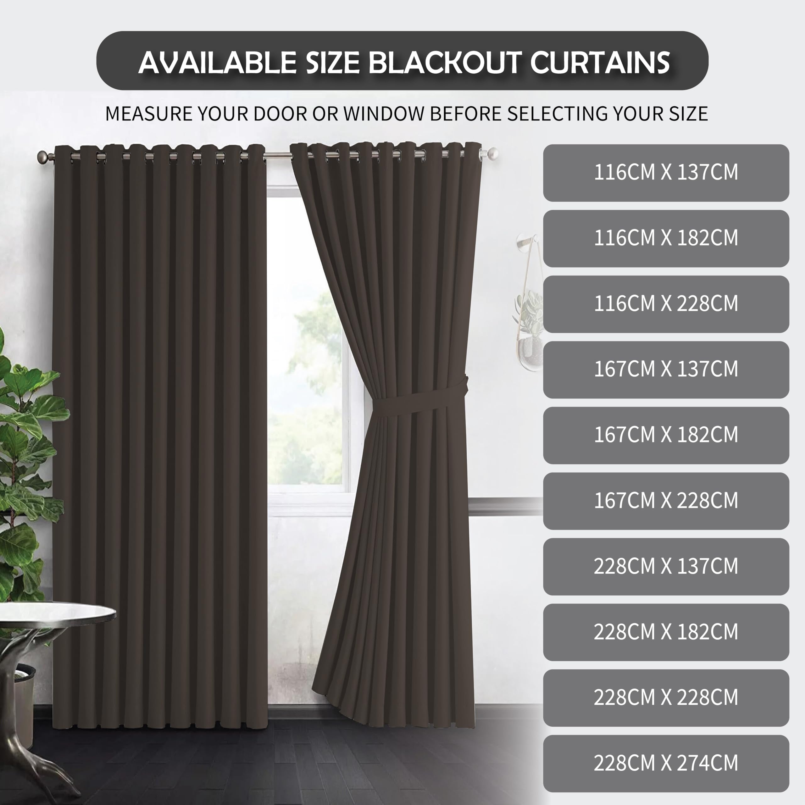 Home In Style 4U Thermal Insulated Blackout Curtains for Bedroom Windows Dark Brown Curtains 46" width x 54" drop 2 Panels - Image 4