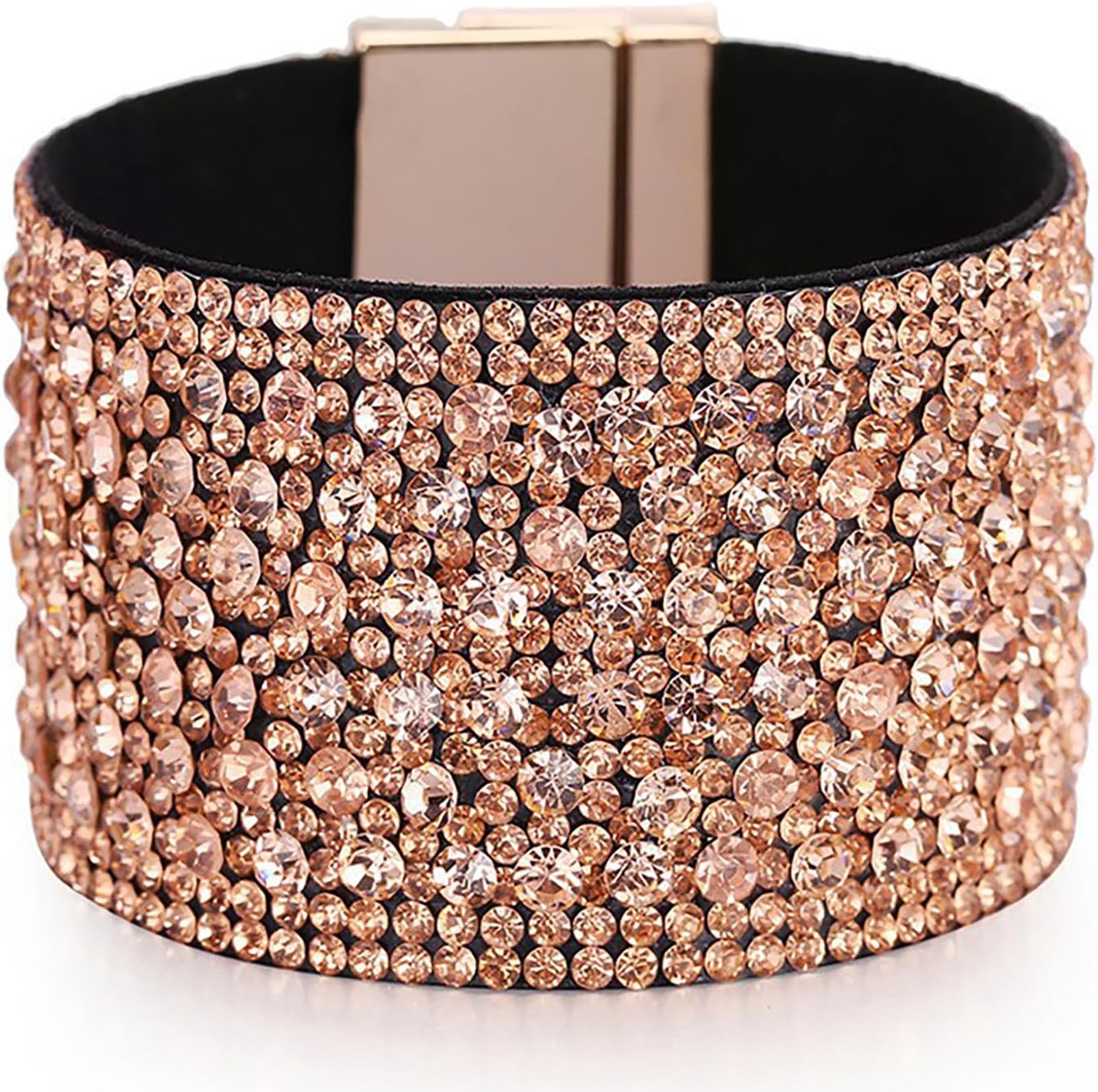 WovanooLeather Cuff Bracelet for Women Rhinestone Wide Edge Bracelet Leather Wrap Bangle Bracelet