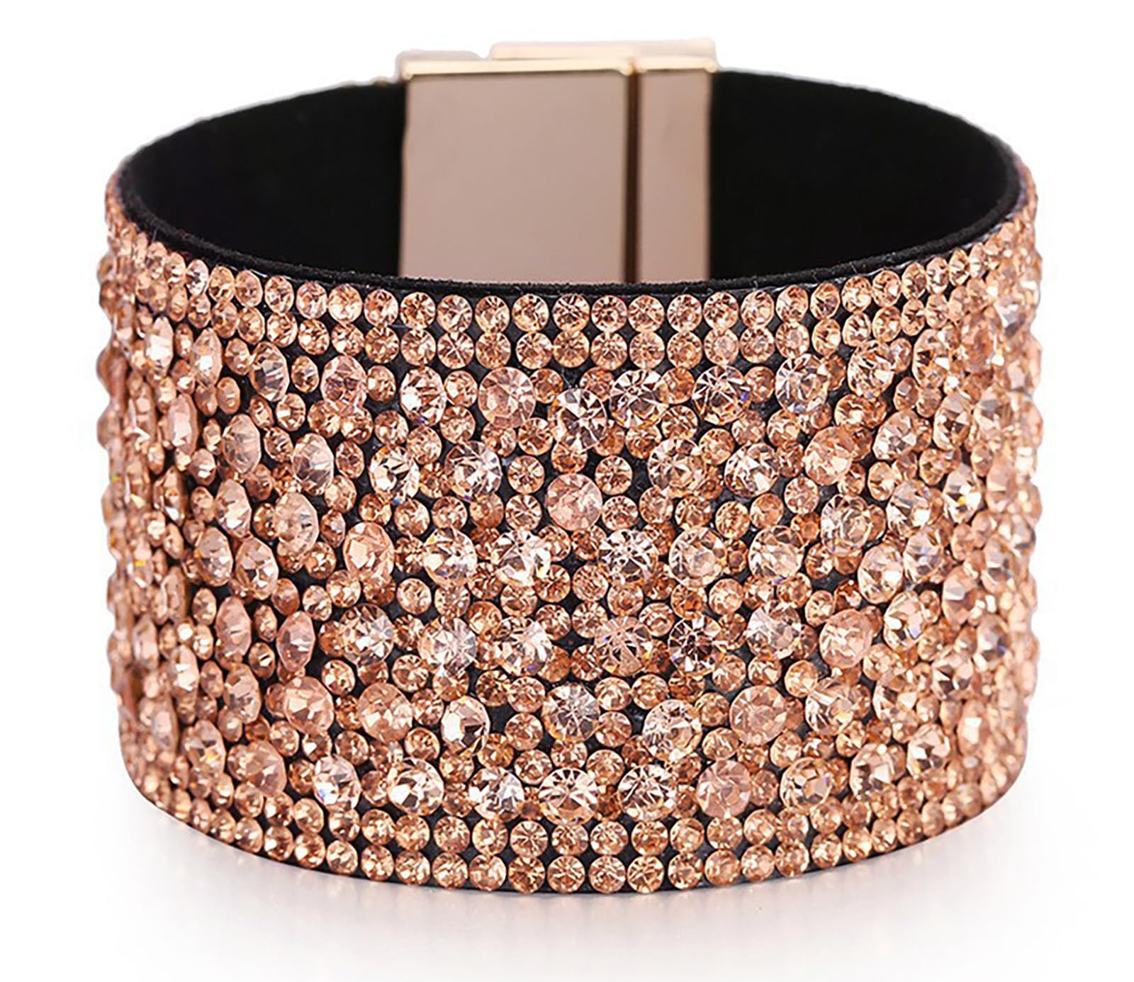 WovanooLeather Cuff Bracelet for Women Rhinestone Wide Edge Bracelet Leather Wrap Bangle Bracelet
