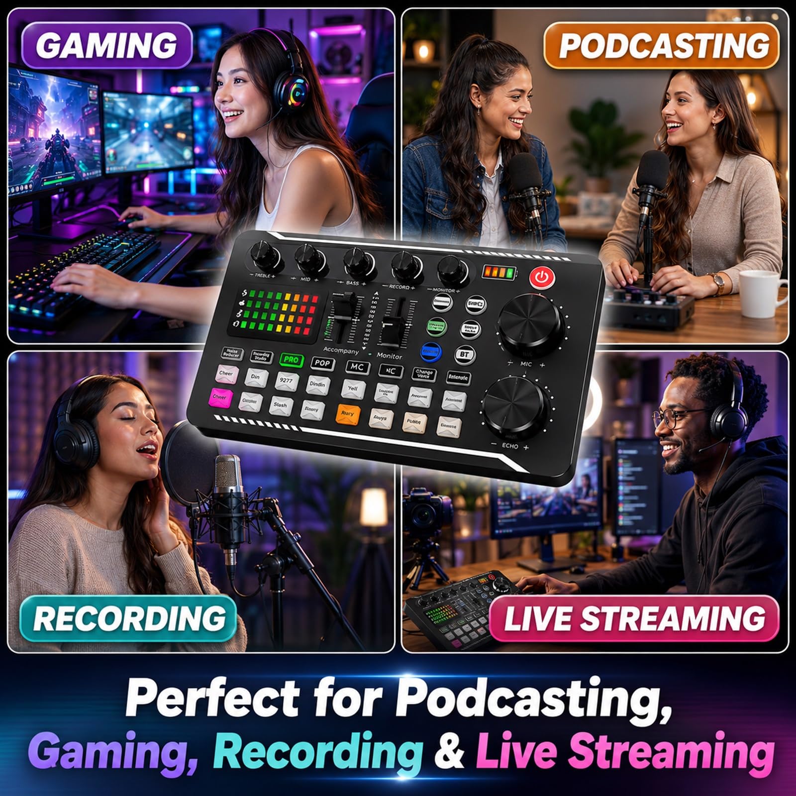 Kit Completo Per Podcast, Scheda Audio F998 E Microfono Da Studio BM-800 Con Braccio A Pantografo Regolabile; Include Mixer DJ, Interfaccia Audio E Modulatore Di Voce Per Live Streaming(Nero)