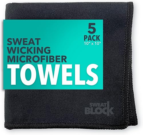 SweatBlock Pañuelos de microfibra que absorben el sudor para hombres y mujeres de 10 x 10 pulgadas, paquete de 5 unidades, color negro,