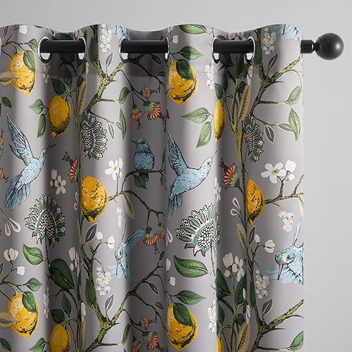 Topfinel Cortinas estampadas grises de 96 pulgadas de largo para sala de estar, dormitorio, opacas, elegantes, vintage, botánicas, florales,