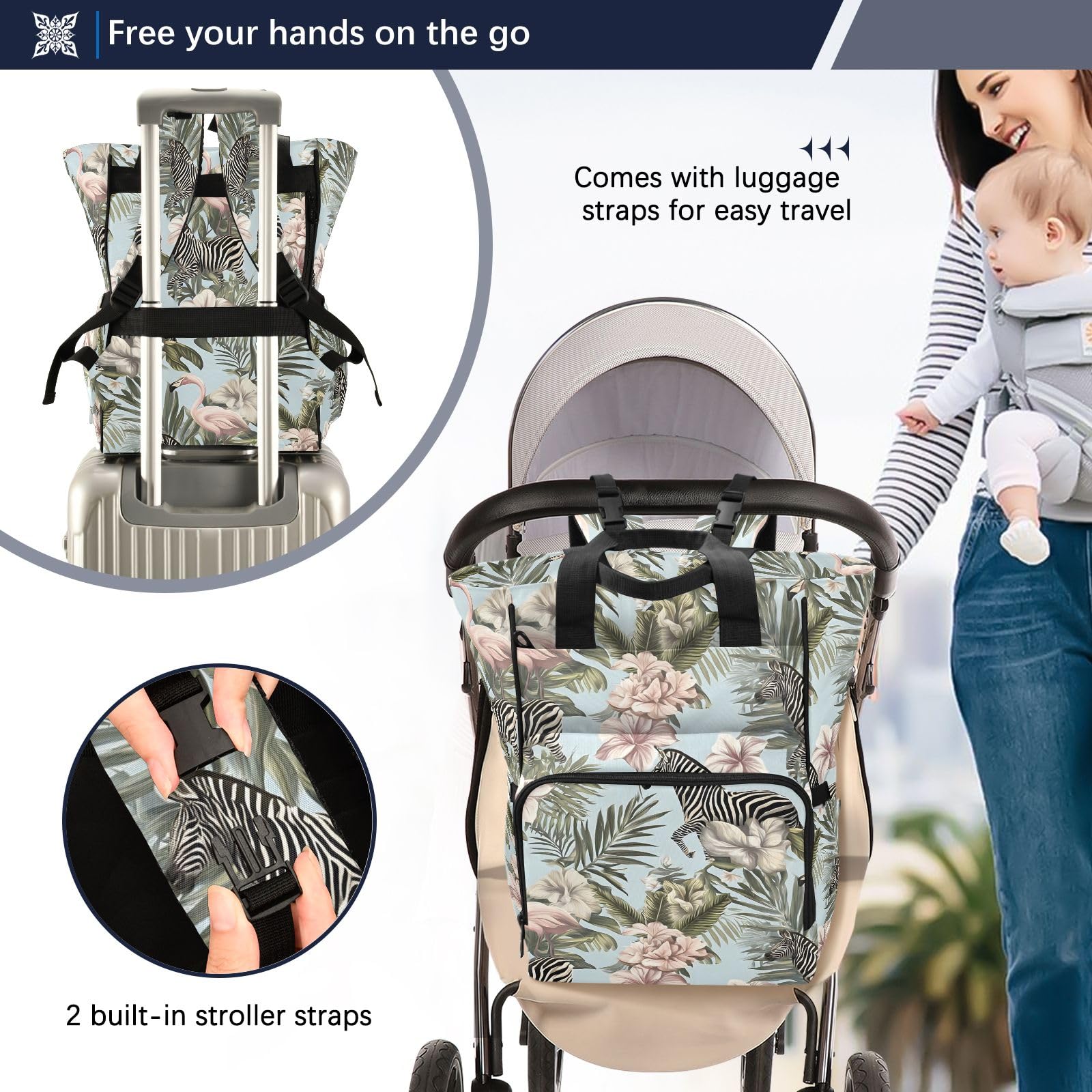 Mnsruu Ffyy6_tropical_jungle_themed_decorative_pattern_featuring_zebra_ab256bc0-34b2-42b9-9aef-f7c66c4fa2de Borsa per pannolini per bambini zaino grande borsa impermeabile da viaggio borse per