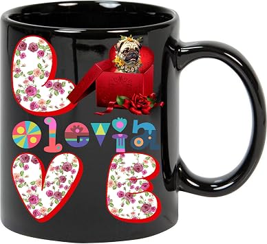 Custom Dog Mug Love Olevia Name Custom Dog Mug Pug Dog Coffee Cup Personalized Mug with Name, Custom Pet Birthday Gift for Pug Dog Lover 11oz Black Mug 11oz Black MugCoffee Mug 554147