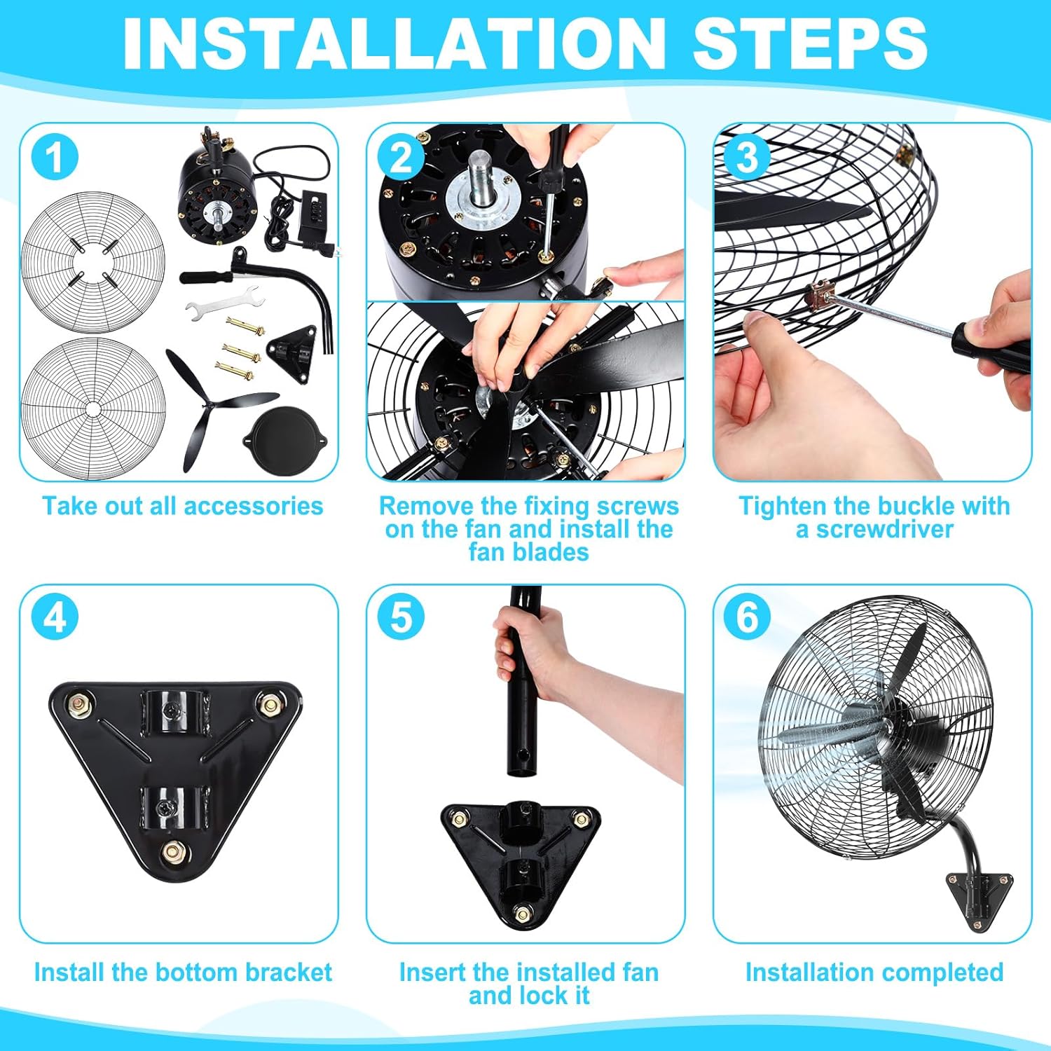 2 Set 22 Inch Wall Mount Fan Oscillating Industrial Heavy Duty Metal 3 Speed Wall Fan, 7500 CFM, with Powerful Cooling, for Commercial Residential Garage Warehouse Workshops Factory