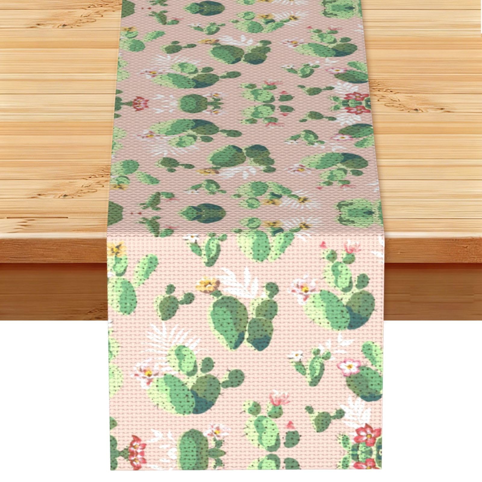 Cactus Pattern Printed Kitchen Table Runner 13x72, Faux Linen Style Decor for Home Wedding Banquet Fireplace