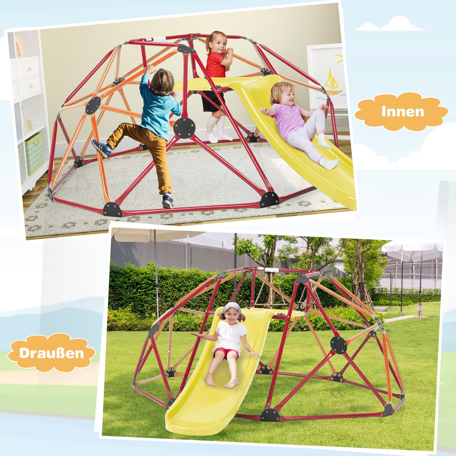 GOPLUS Struttura da arrampicata, torre da arrampicata con scivolo, cupola da arrampicata con piattaforma in tessuto e bordi lisci, struttura per gattonare e arrampicata, parco giochi per bambini a