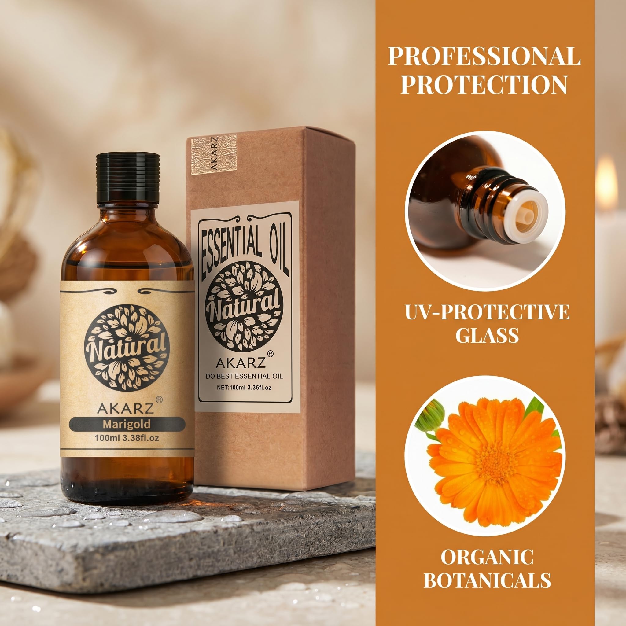 AKARZ 100ml Olejek esencjny z Marigold - Naturalny olejek aromatyczny do dyfuzorów, lamp aromatycznych i aromatów pomieszczeń