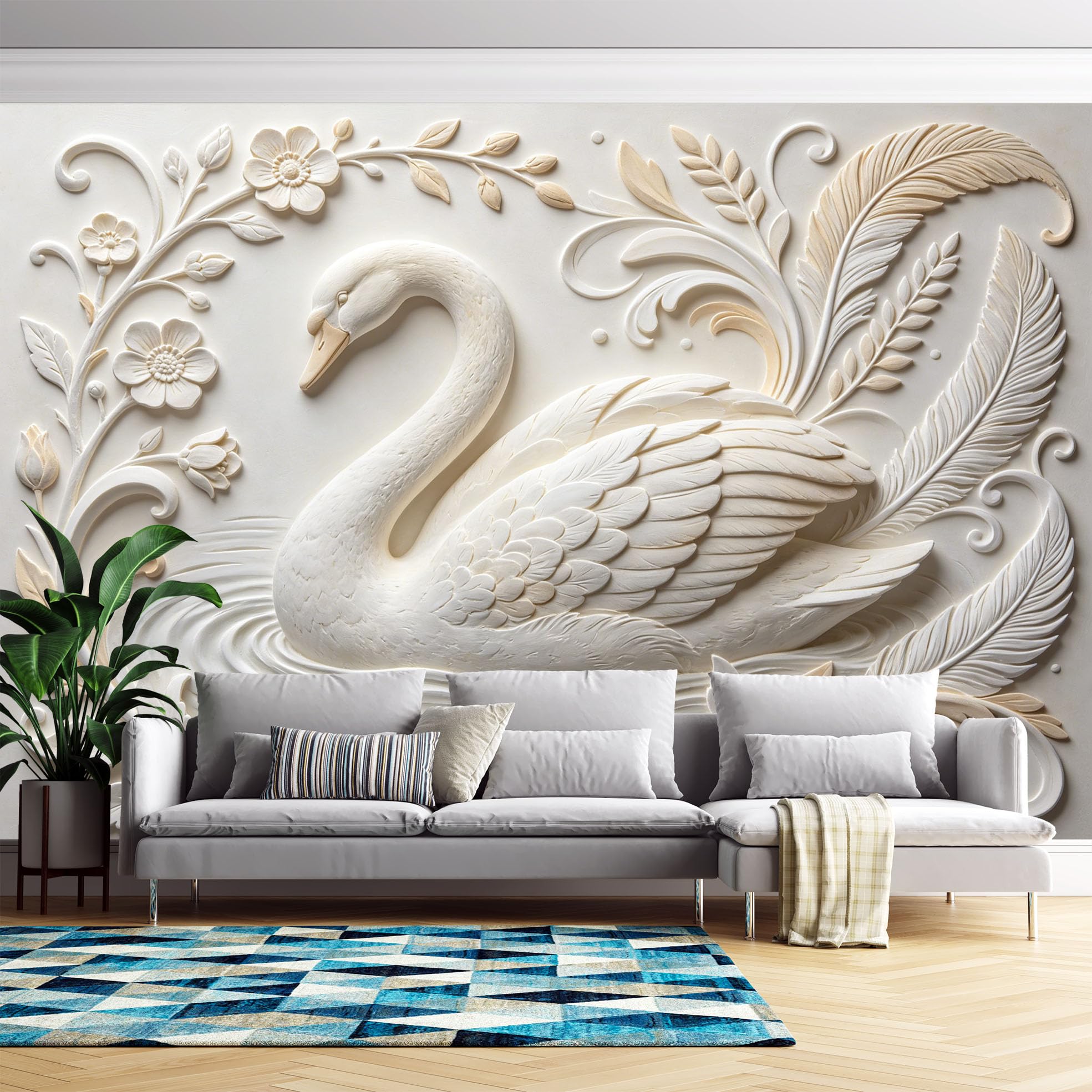 Transforma tu sala de estar y dormitorio con el mural de pared 3D de cisne y flor autoadhesivo