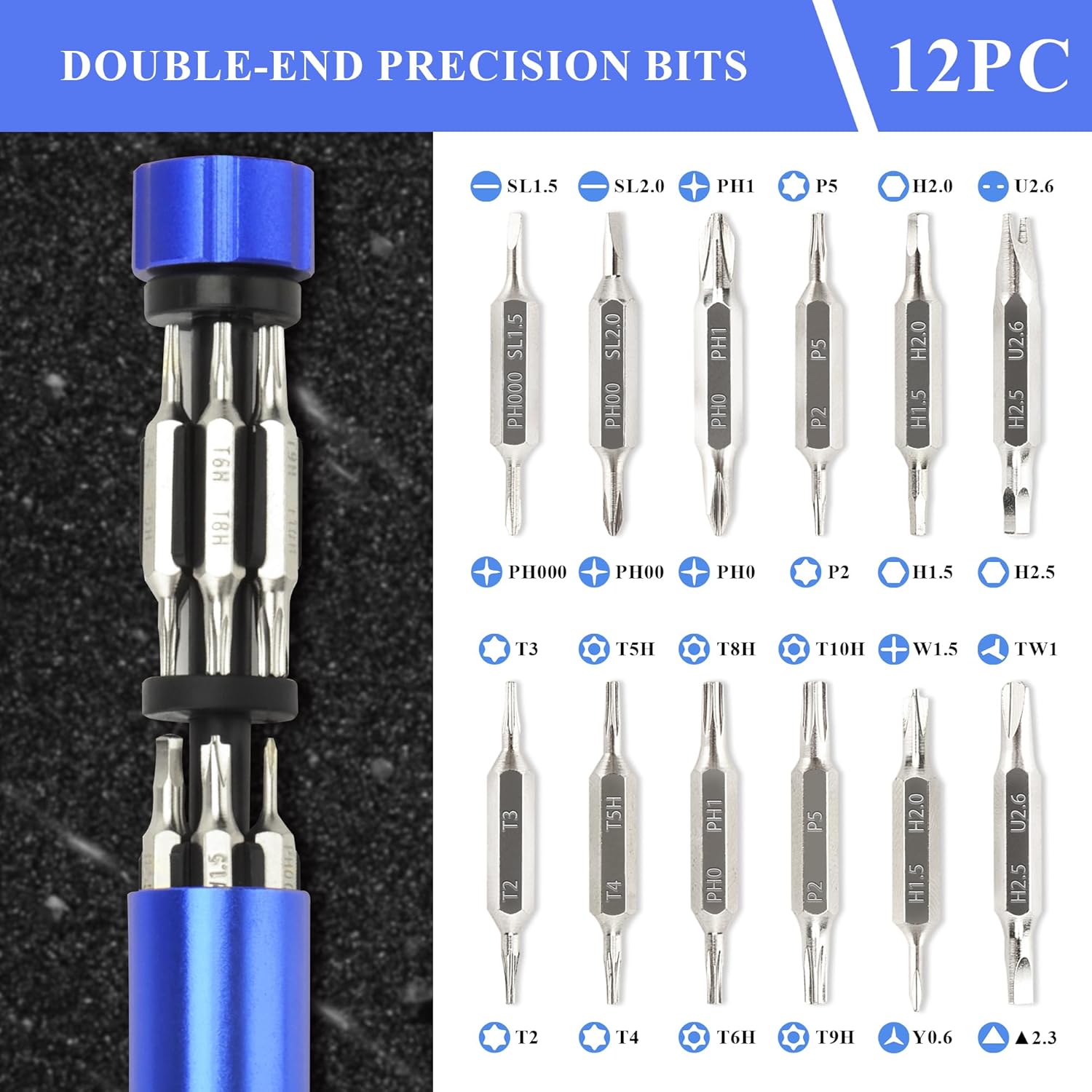 PRIDE&CRAFT 24-in-1 Precision Screwdriver Set, Small Screwdriver Set, Glasses Repair Kit, Pen Screwdriver with 12pc Double-end S2 Steel Bits, Ideal for Eyeglass, Watch, Jewelry and Electronics, Blue