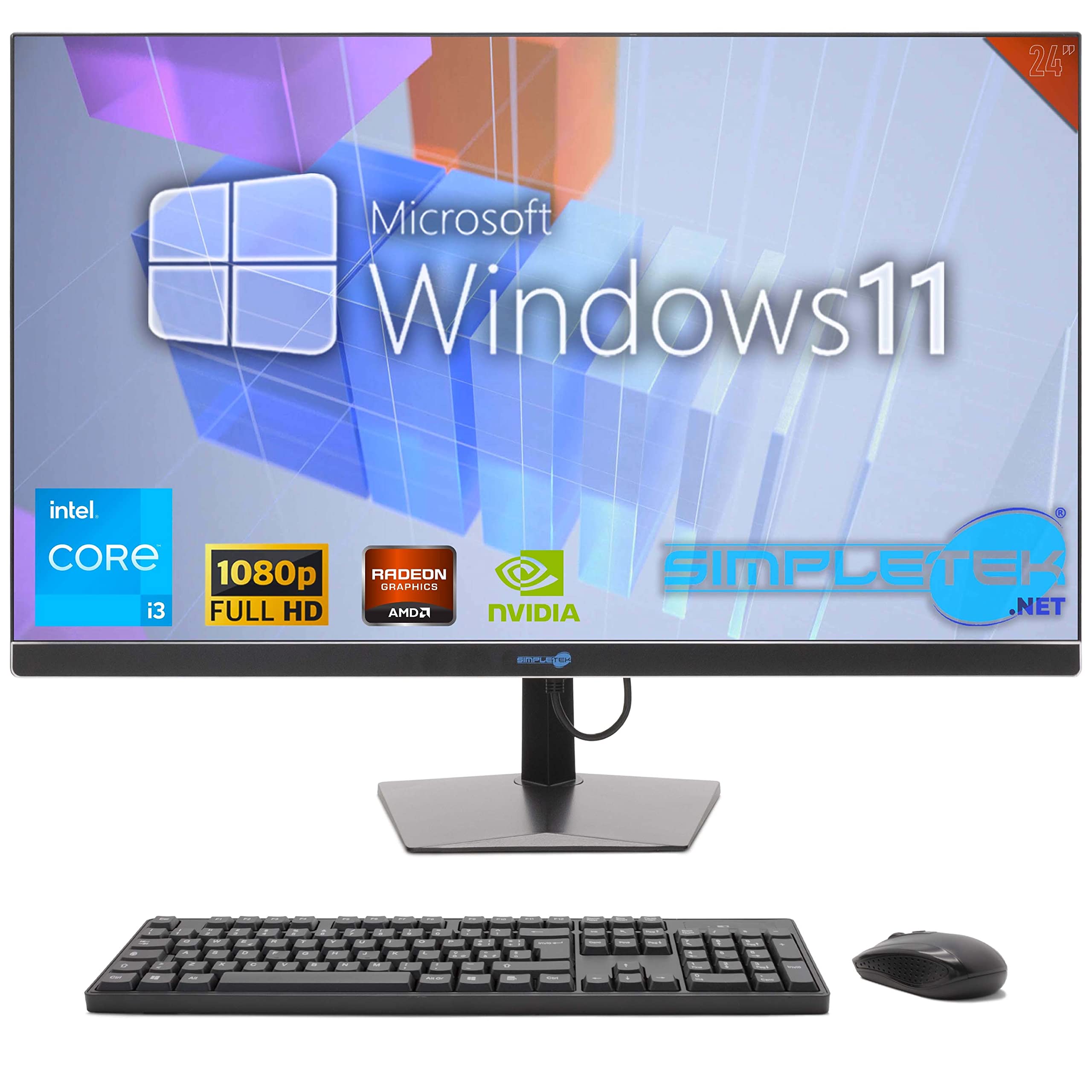 SIMPLETEK - PC tout-en-un 24" FHD 60 Hz Core i3 Windows 11 | Carte vidéo dédiée GTX1650 4 Go | 16 Go RAM SSD 2 To | Travail, Gaming