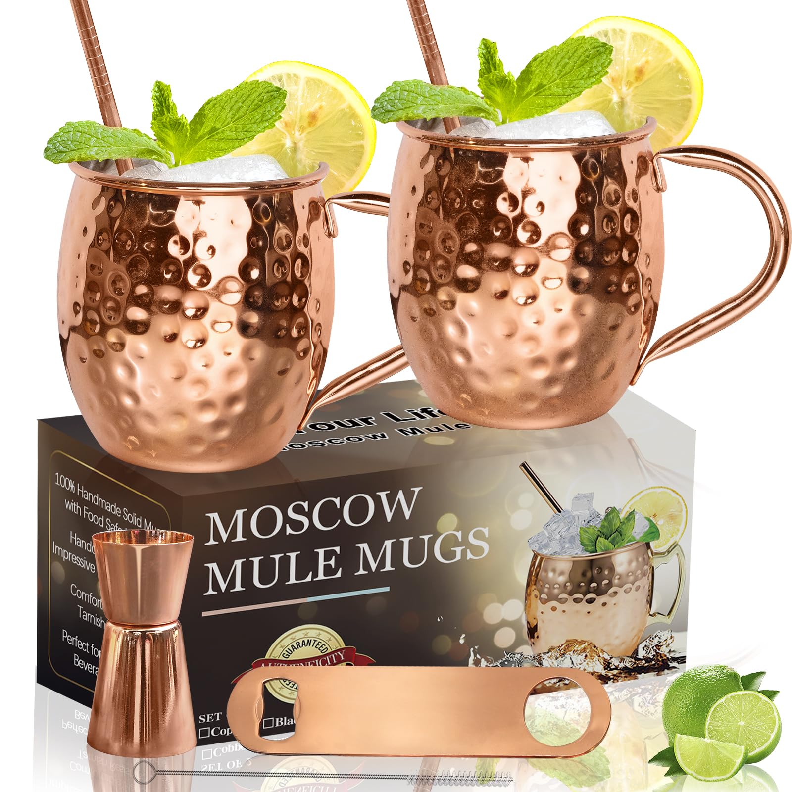 Moscow Mule Copper Mugs- Set of 2 Copper Plated Stainless Steel Mug 18oz, for Chilled Drinks 2 pcs