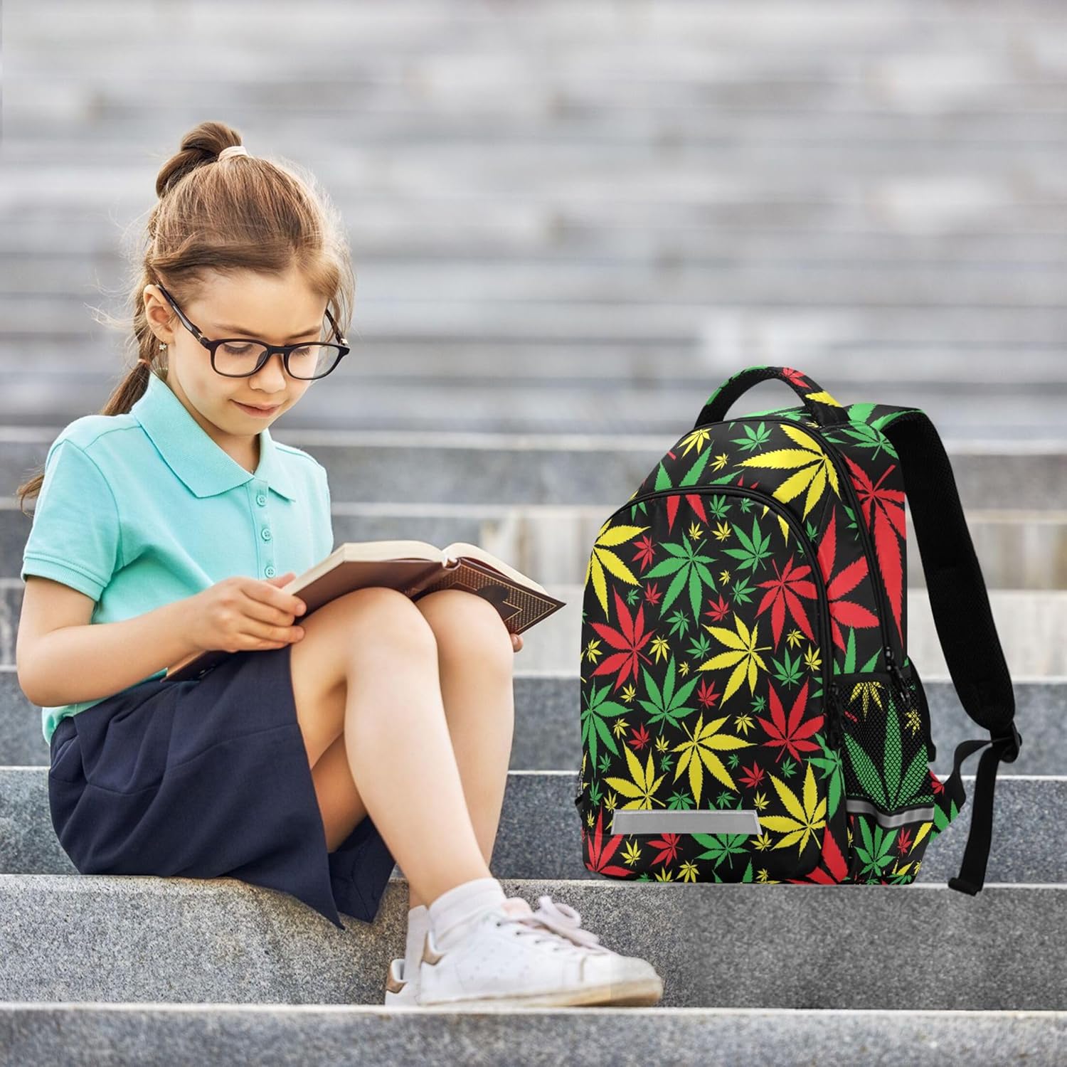 Reggae Leaf Printing Backpack for Student Kids Rucksack Boys Girls School Bag Travel Daypack