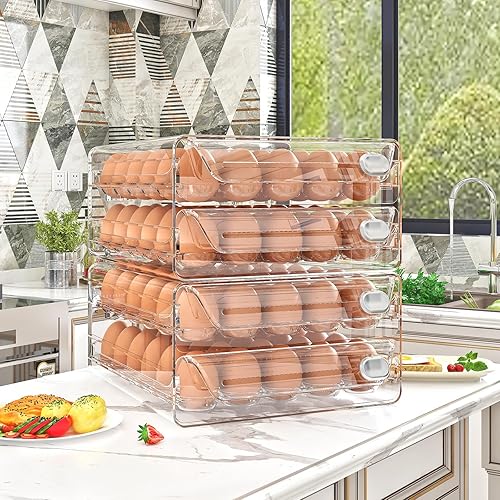 Miniatura 4 de MSHOMELY Soporte para 60 huevos para refrigerador, contenedor de huevos para refrigerador, contenedor apilable de almacenamiento de huevos, caja de
