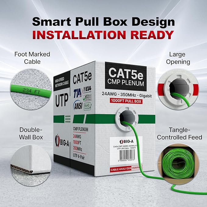 Cable Ethernet Plenum Cat5e 1000ft (304.8m) UTP Verde - Big-A miniatura 8