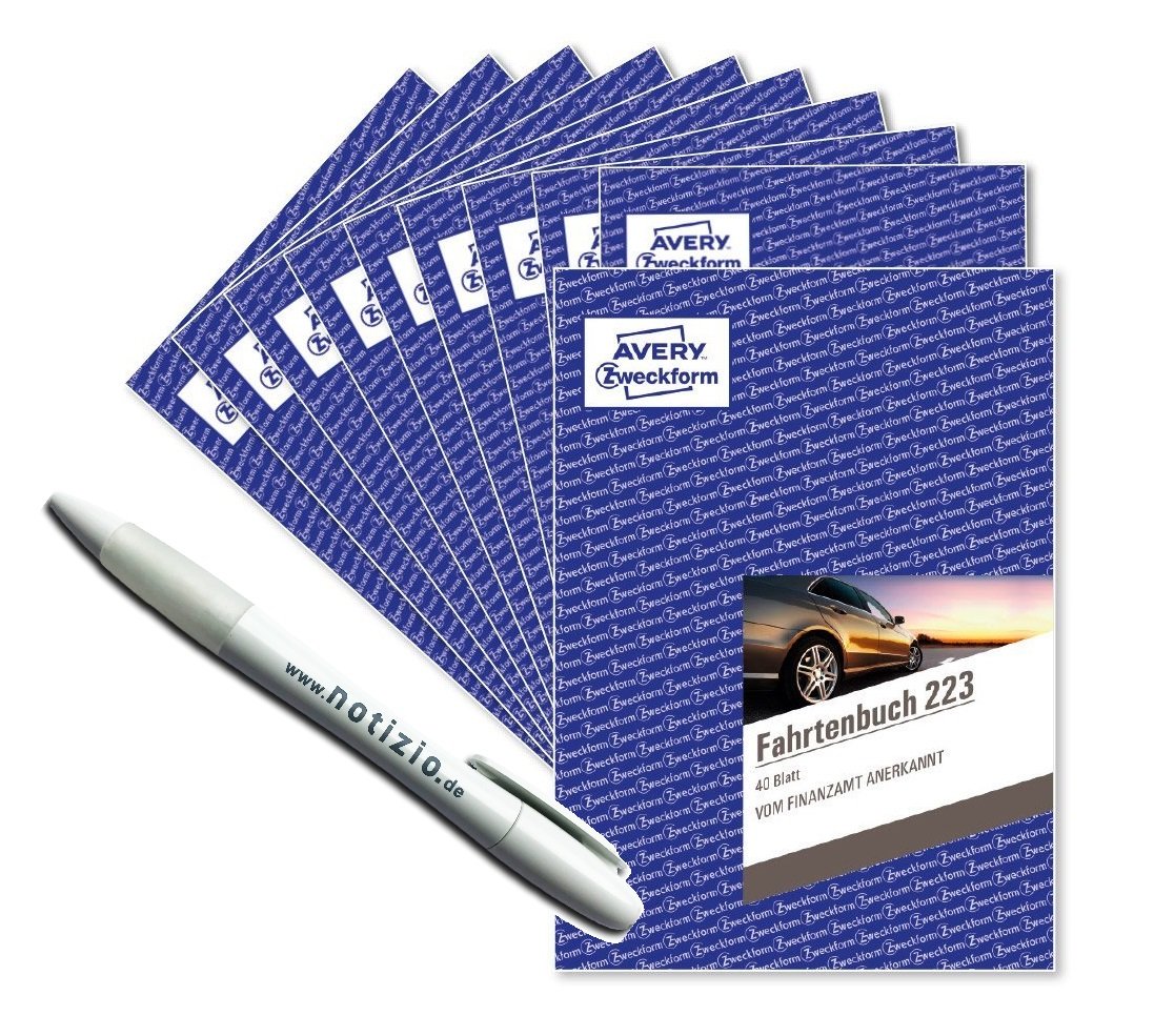 Avery Zweckform 223 Fahrtenbuch für PKW (A5, 40 Blatt) weiß (10 Stück + Kuli)