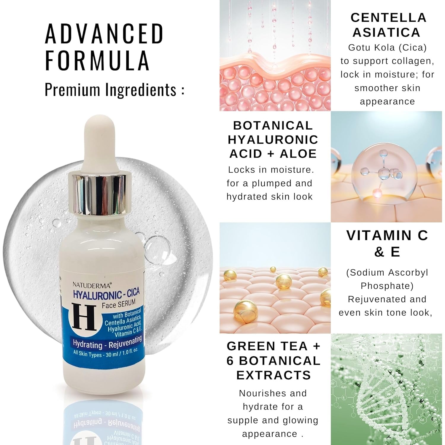 Hydrodermabrasion Solutions | Revitalizing Antioxidant Serum for Hydro Dermabrasion Machine and Oxygen Facial, Revita-A-Tone, 16 oz | and Hyaluronic Acid Serum with Vitamin C, 1oz, by Natuderma